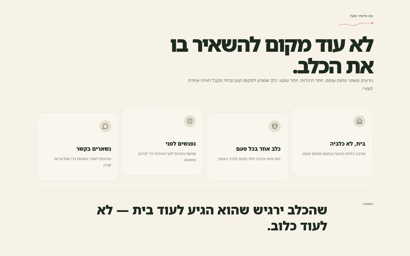 קונספט לפנסיון בוטיק לכלבים — מסך נוסף בגרסת המחשב