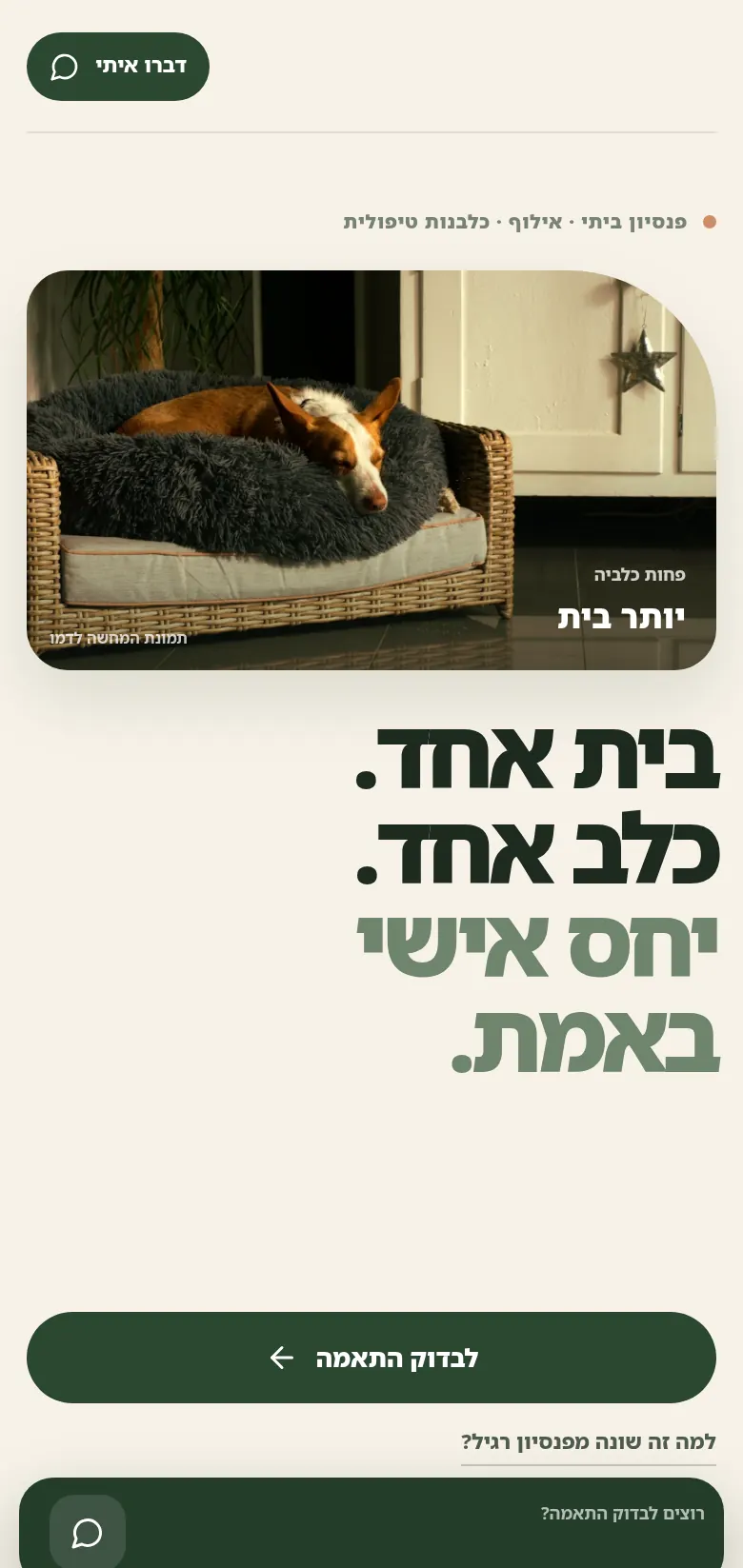 קונספט לפנסיון בוטיק לכלבים — גרסת המובייל